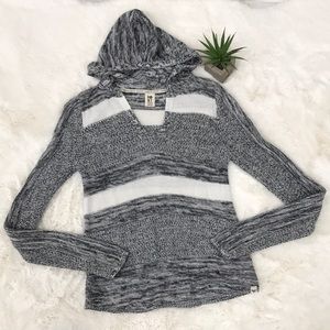 Roxy boho black & white striped cotton summer sweater hoodie size medium